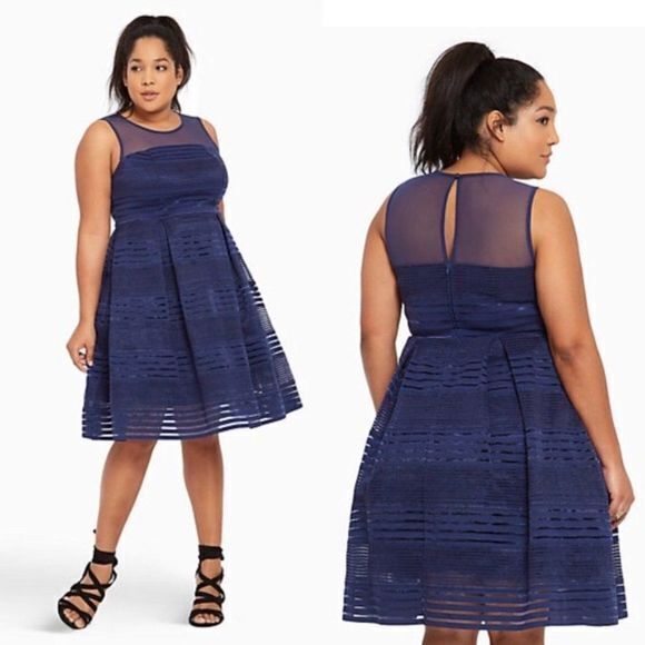 NEW Torrid Navy ELASTIC STRIPED SKATER DRESS Sleeveless Womens Size‎ 26 - Picture 1 of 14